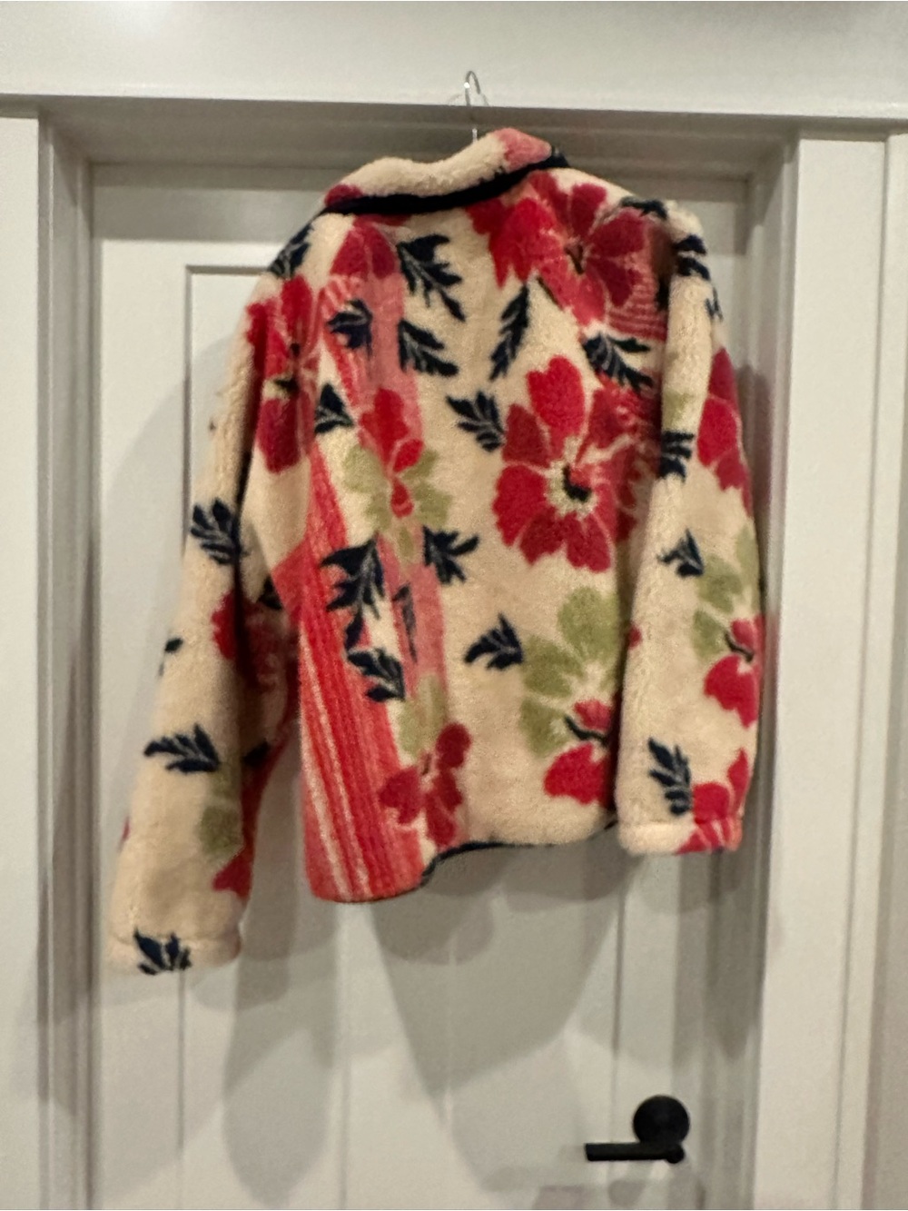 Free People Cream, Red & Navy Floral Sherpa Jacket - Picture 2 of 4